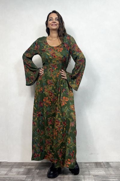 Belden Bağlamalı İspanyol Elbise - Yeşil