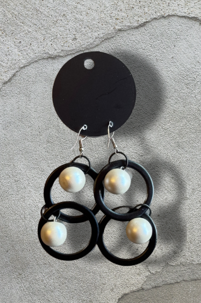 Lamante İnci Tasarım Küpe- Siyah