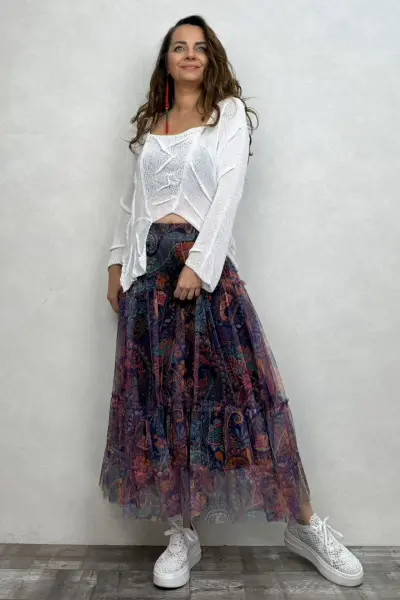 Uzun Tül Etek - Mor Tribal