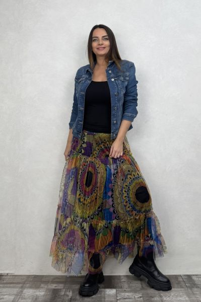 Uzun Tül Etek - Renkli Mandala