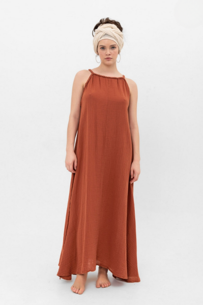 Perit Müslin Elbise Neutral Brown -Terracota