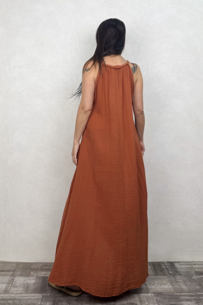 Perit Müslin Elbise Neutral Brown -Terracota