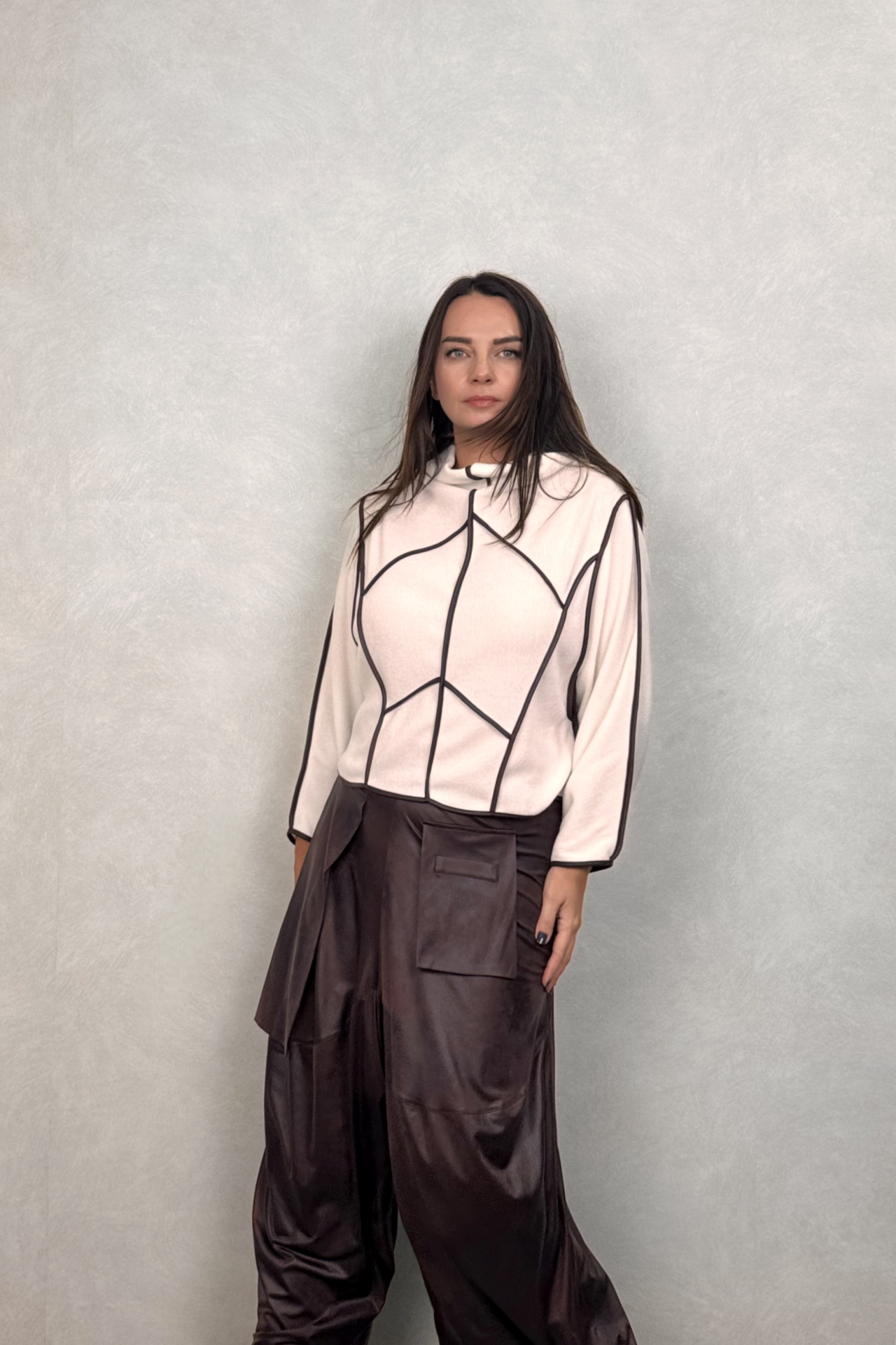 Lamante Teos Kahve Biyeli Bluz - Beyaz