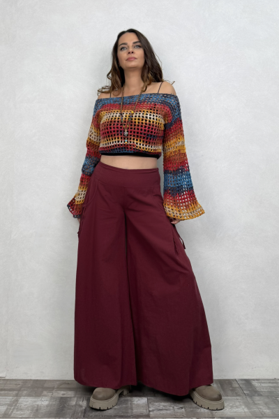 İspanyol Kol Batik Örgü Crop Bluz- Gökkuşağı