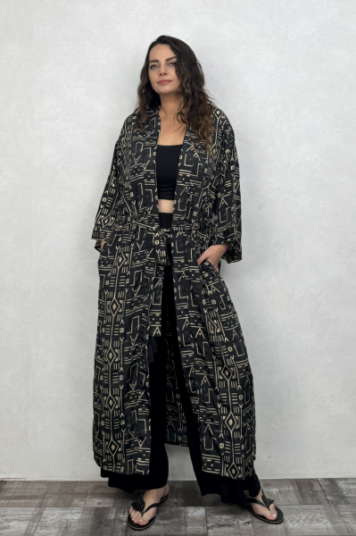 Premium İpek Kimono - Siyah Gold