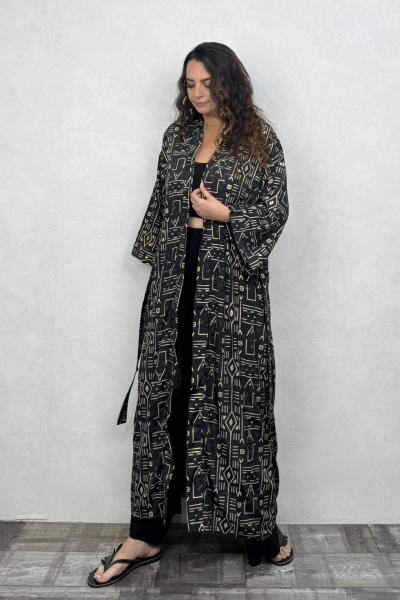 Premium İpek Kimono - Siyah Gold