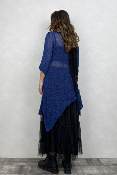 Merserize Tunik ve Tül Etek Kombin - Saks Mavi Siyah