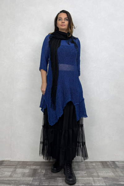 Merserize Tunik ve Tül Etek Kombin - Saks Mavi Siyah