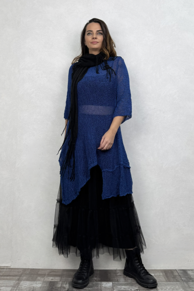 Merserize Tunik ve Tül Etek Kombin - Saks Mavi Siyah