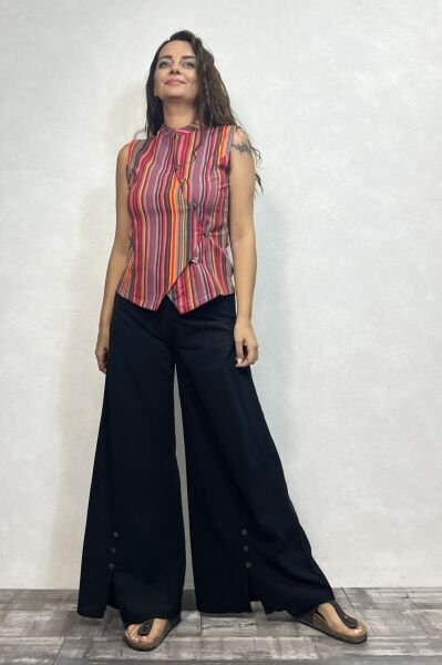 Maya Düğme Detaylı Pantolon - Siyah