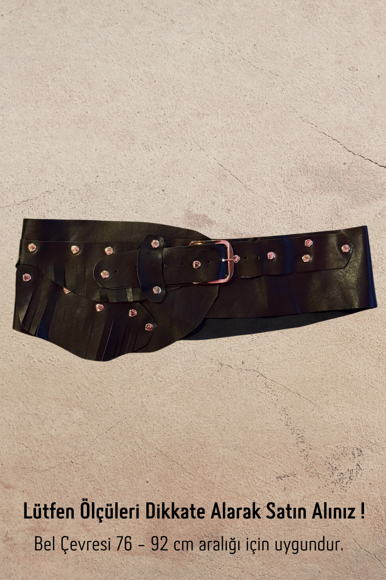 El Yapımı Kesikli Deri Kemer - Siyah 74