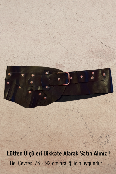 El Yapımı Kesikli Deri Kemer - Siyah 74