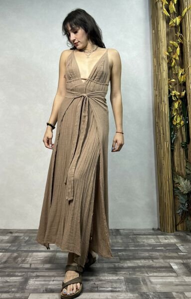 Afro Kaftan Elbise Praline  - Kahve
