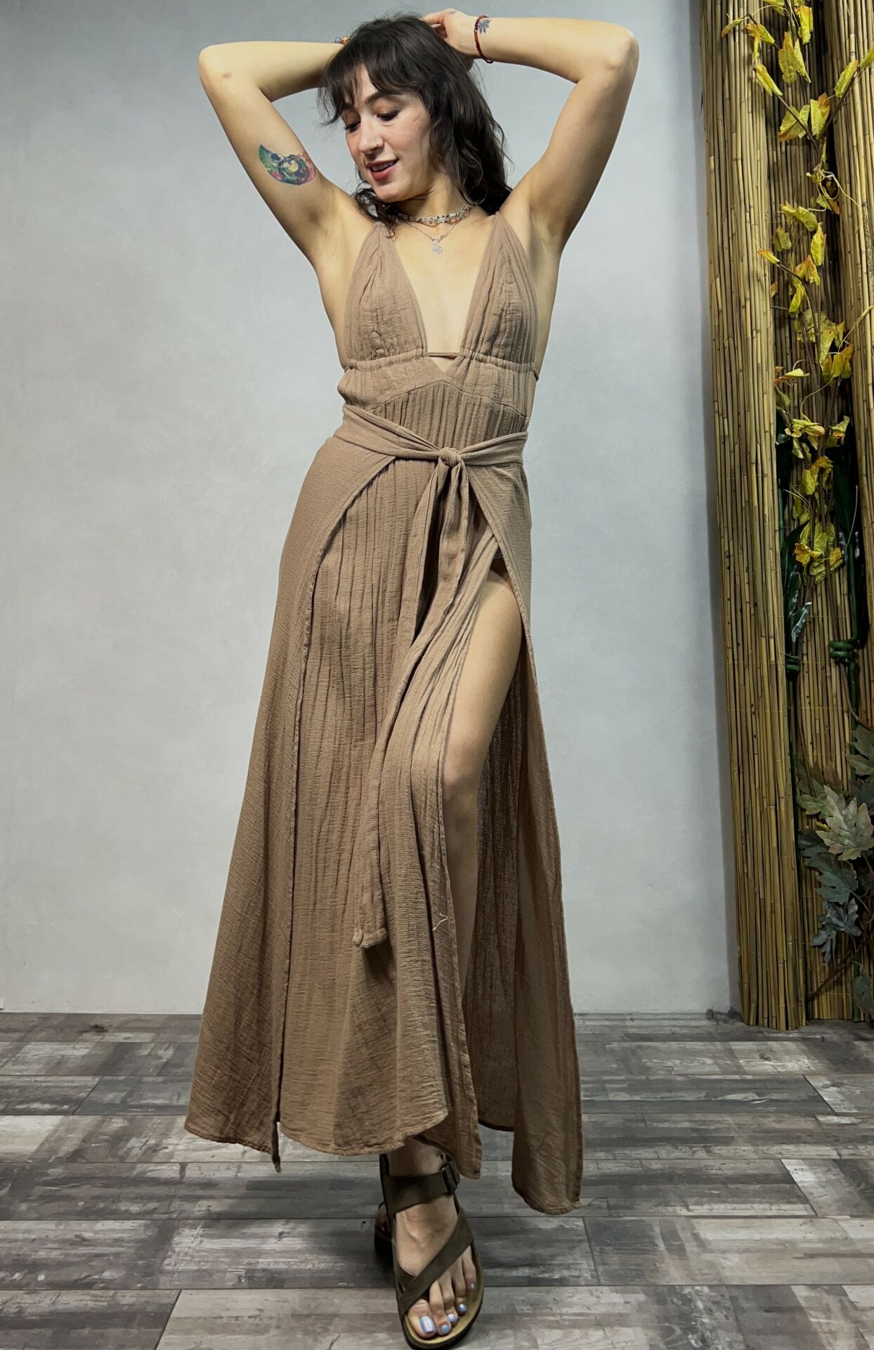 Afro Kaftan Elbise Praline  - Kahve