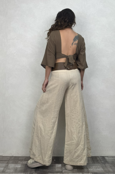 Aris Nature Müslin Crop Bluz Neutral Brown -Doğal Kahve
