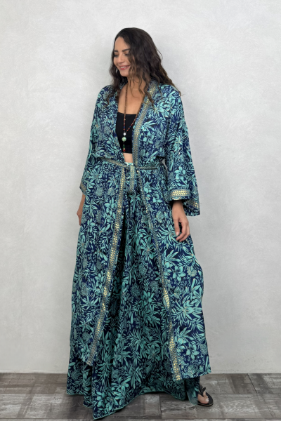 Premium İpek Kimono - Asia Turkuaz