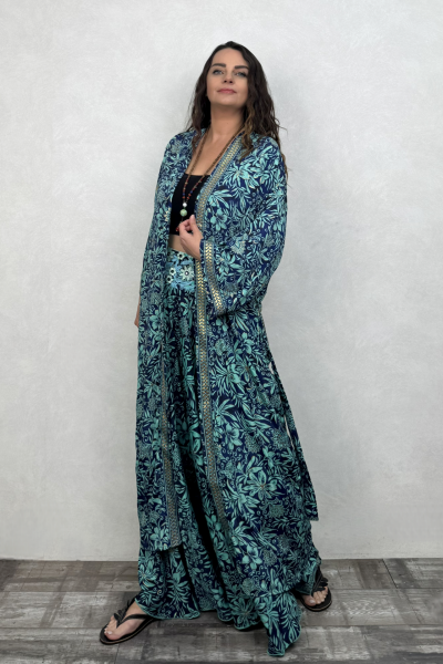 Premium İpek Kimono - Asia Turkuaz