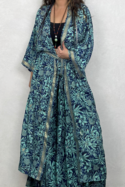 Premium İpek Kimono - Asia Turkuaz