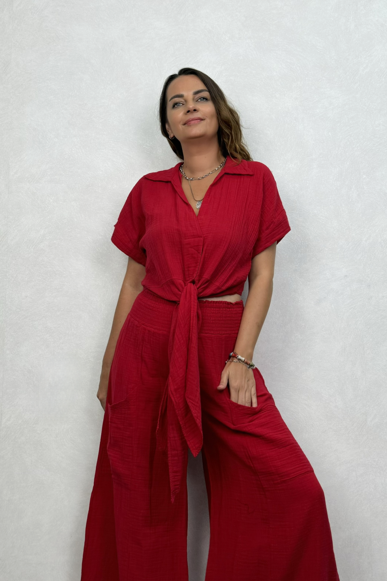 Vera Müslin Bluz Barbados Cherry - Vişne