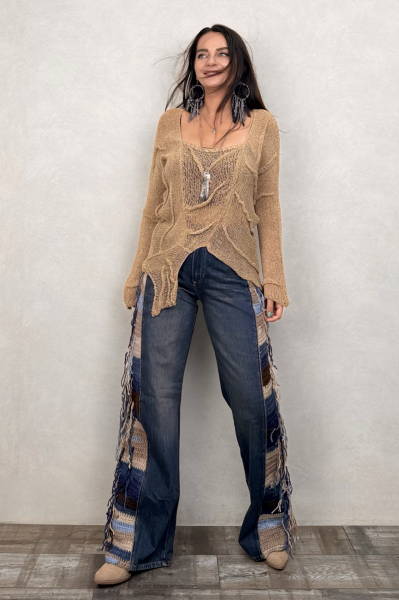 Pera Dikiş Detaylı Merserize Bluz - Camel