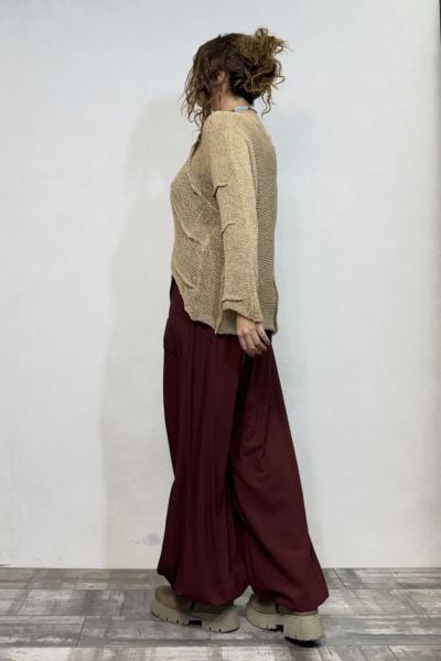 Pera Dikiş Detaylı Merserize Bluz - Camel