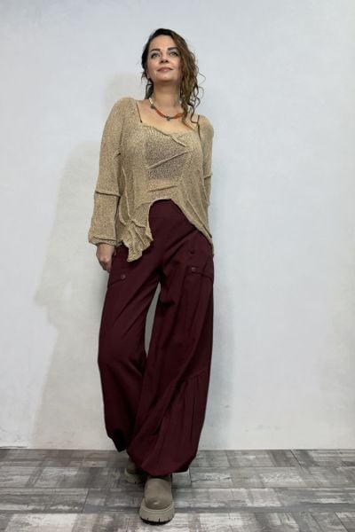 Pera Dikiş Detaylı Merserize Bluz - Camel