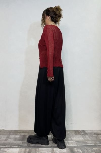 Pera Dikiş Detaylı Merserize Bluz - Kırmızı