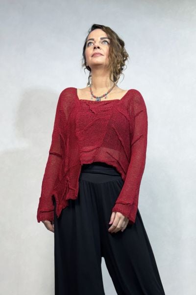 Pera Dikiş Detaylı Merserize Bluz - Kırmızı