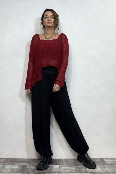 Pera Dikiş Detaylı Merserize Bluz - Kırmızı
