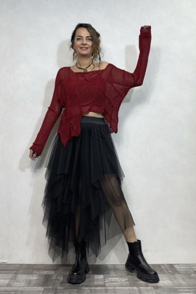 Pera Dikiş Detaylı Merserize Bluz - Kırmızı