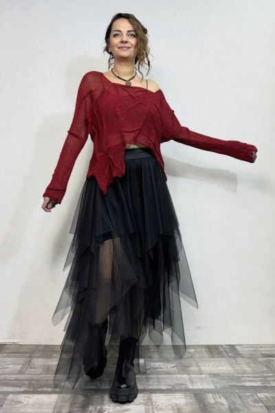 Pera Dikiş Detaylı Merserize Bluz - Kırmızı