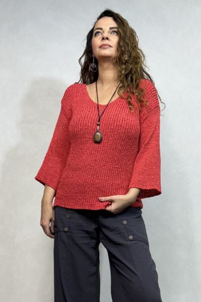 Yumuşak Dokulu Merserize Bluz - Nar Çiçeği