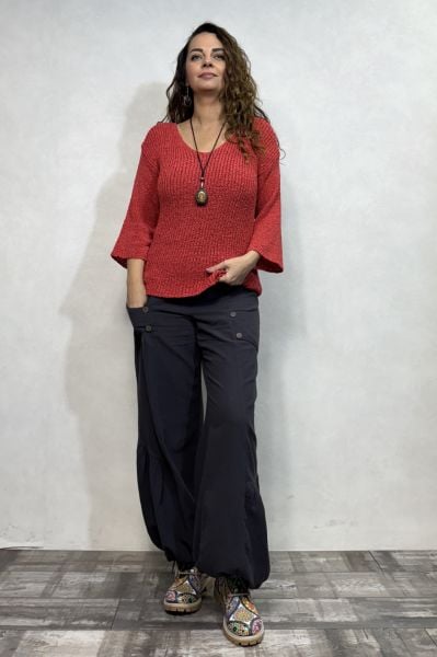 Yumuşak Dokulu Merserize Bluz - Nar Çiçeği