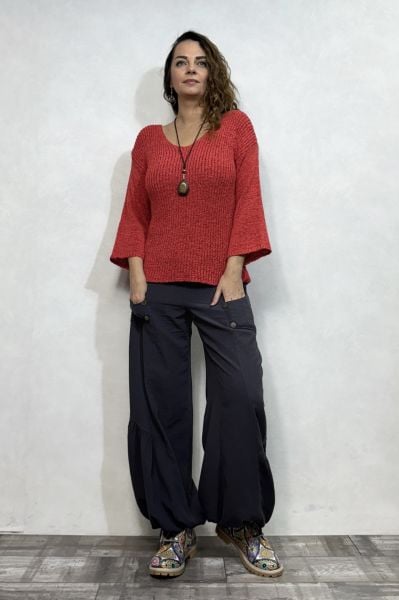 Yumuşak Dokulu Merserize Bluz - Nar Çiçeği