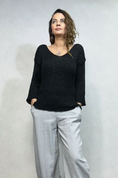 Yumuşak Dokulu Merserize Bluz - Siyah