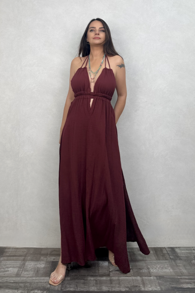 Lilith Müslin Elbise Ruby Wine - Bordo