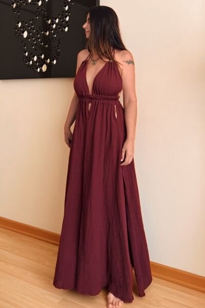 Lilith Müslin Elbise Ruby Wine - Bordo