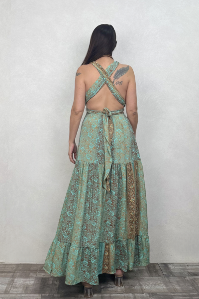 Aden İpek Elbise - Mint Gold