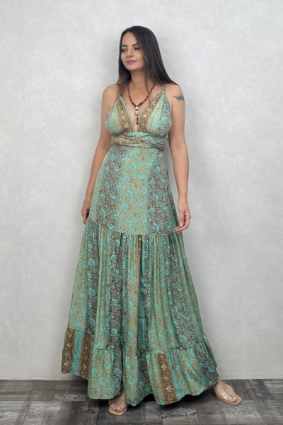 Aden İpek Elbise - Mint Gold