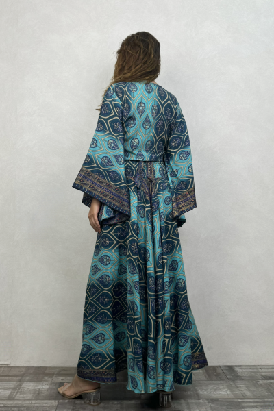 Palermo Kimono Kol İpek Takım - Mavi Kronos