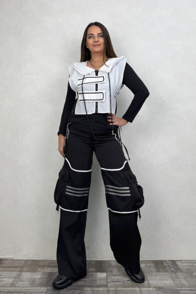 Torba Cep Detaylı Kargo Tasarım Pantolon - Siyah