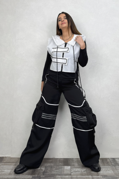 Torba Cep Detaylı Kargo Tasarım Pantolon - Siyah