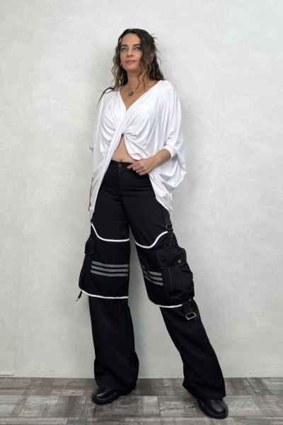 Torba Cep Detaylı Kargo Tasarım Pantolon - Siyah