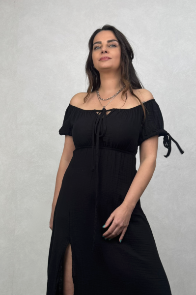 Melena Müslin Elbise - Siyah