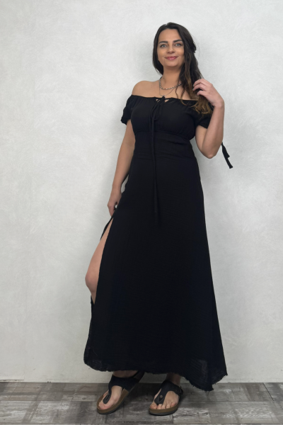 Melena Müslin Elbise - Siyah