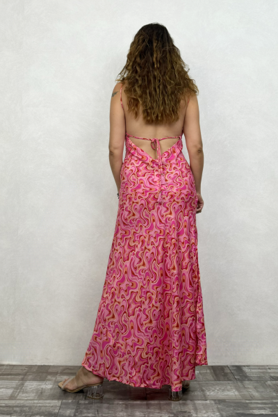 Sue İpek Elbise - Pembe Dalga