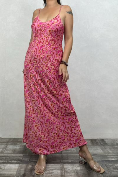 Sue İpek Elbise - Pembe Dalga