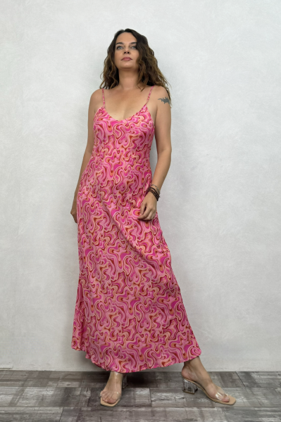 Sue İpek Elbise - Pembe Dalga