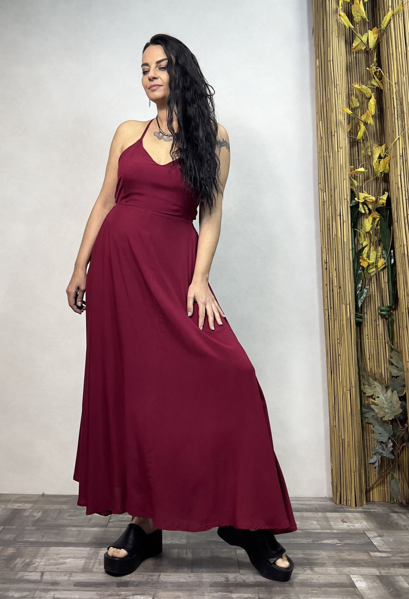 Alice Sırt Detaylı Elbise- Bordo