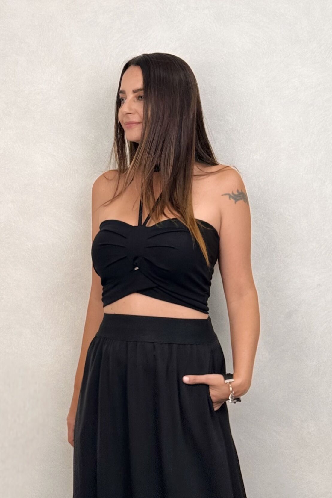 Lamante Crop Bluz - Siyah